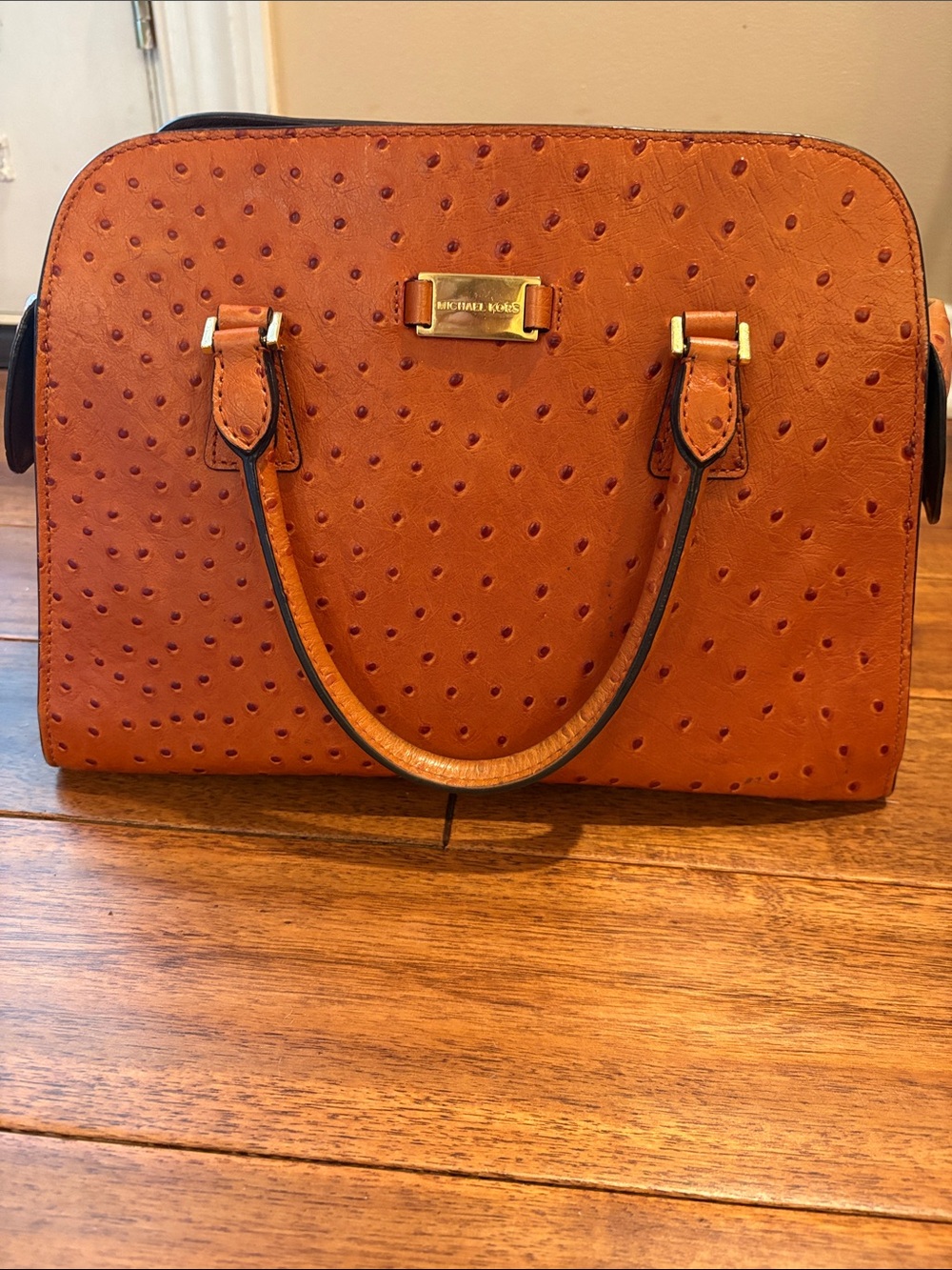 Michael Kors Burnt Orange Dome Satchel with Gold Hardware